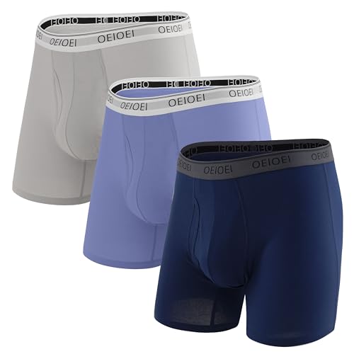 OEIOEI Boxershorts Herren Stretch Unterhosen Männer Sport Unterwäsche Baumwolle Retroshorts 3er Pack (L, Hellgrau/Blau/Dunkelblau) von OEIOEI