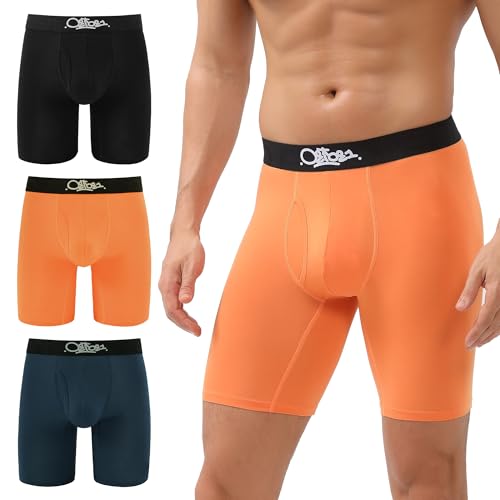 OEIOEI Herren Boxershorts Bambus Langes Bein Stretch Unterwäsche Männer Retroshorts Bequem 3er Pack (L, Schwarz/Marineblau/Orange) von OEIOEI