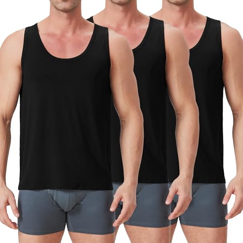 OEIOEI Herren Tank Top Bambus Schwarz Unterhemd Männer Mositure-Wicking Sportunterhemden 3er Pack (M,3 Schwarz) von OEIOEI
