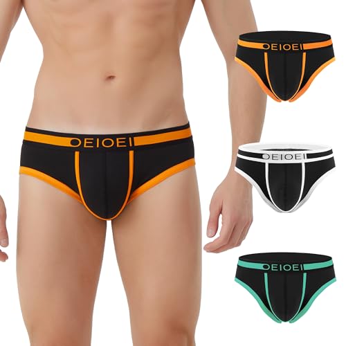 OEIOEI Herren Unterhosen Slip Schwarz Unterwäsche Männer Baumwolle Slips Weich Herrenslip 3er Pack (M, Buntes Schwarz) von OEIOEI