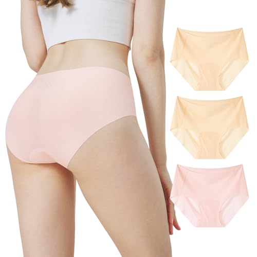 OEIOEI Nahtlose Slips Damen Unsichtbar Unterhosen Nylon Seamless Unterwäsche Microfaser 3er Pack (M, 2 Beige/1 Rosa) von OEIOEI