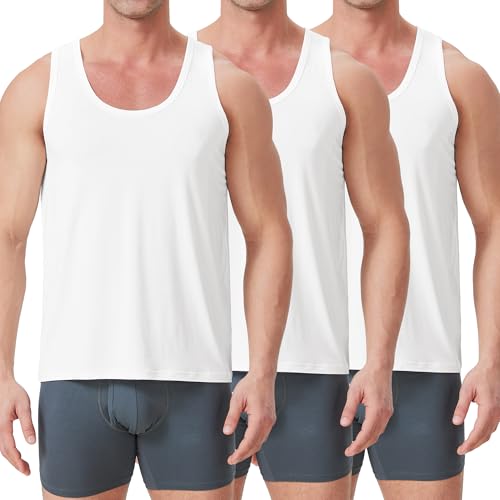 OEIOEI Tank Top Herren Bambusfaser Weiß Unterhemd Weich Atmungsaktiv Sport Männer Ärmellos 3er Pack (S,3 Weiß) von OEIOEI