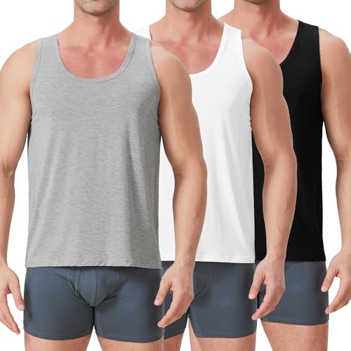 OEIOEI Unterhemd Herren Bambus Viskose Mositure-Wicking Tank Top Sport Männer Mehrfarbig 3er Pack (L,Schwarz/Weiß/Grau) von OEIOEI