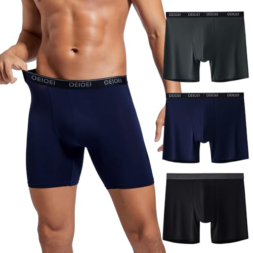 OEIOEI Unterhosen Männer Micromodal Sport Boxershorts Herren Polyester Unterwäsche Trunks 3er Pack (L, Schwarz/Marineblau/Dunkelgrau) von OEIOEI