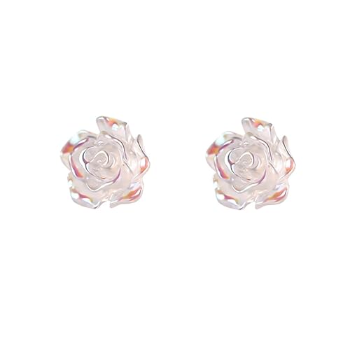 OEIOTEI Rosen Ohrstecker 925 Sterling Silber Ohrstecker für Frauen Rosen Blumen Ohrringe Irisieren Kleine Rosenohrstecker in Echtsilber Ohrringe für Damen Designerschmuck Hypoallergen Ohrschmuck von OEIOTEI