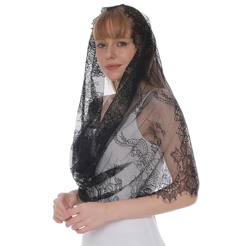 OEIOTEI Schwarz Spitzenschleier Kopfbedeckung Schal Kirche Damen Mantilla Schleier Unendlichkeitsform Kirchenkopfbedeckung Spitze Katholischen Schleier Hochzeit Brautschleier Lateinischer Schal von OEIOTEI