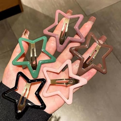 OEIOTEI Y2K Accessoires Stern Haarspangen Silber Y2K Haarschmuck Pentagramm Hair Clips Nette Stern Haarspangen Frauen Einfache Snap Kopfschmuck Rutschfest Star Snap Schmuck Haarspange 5 Stück von OEIOTEI