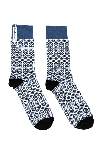 ÖJBRO VANTFABRIK 1 Paar Wollsocken Gr. S wadenhoch Merinowolle - Stricksocken knöchelhoch Damen & Herren - Kuschel-Socken warm, weich & bequem, Winter, gestrickt in Schweden - Dalarna Blå Kurbits von ÖJBRO VANTFABRIK