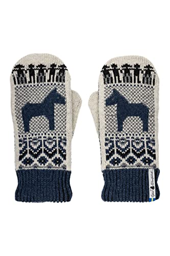 ÖJBRO VANTFABRIK "Dalarna Blå Fäustlinge 4 Lagen beige/blau/schwarz Gr. L 100% Merinowolle Handschuhe Strick warm weich - Hergestellt in Schweden von ÖJBRO VANTFABRIK