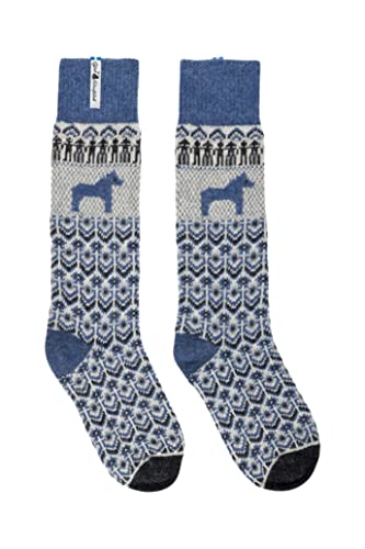 ÖJBRO VANTFABRIK "Dalarna Blå Socken Kniestrümpfe natur/blau/grau Gr. M Lammwolle Stricksocken Strick warm weich - Hergestellt in Schweden von ÖJBRO VANTFABRIK