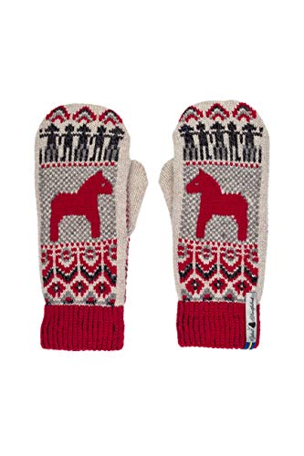 ÖJBRO VANTFABRIK "Dalarna Fäustlinge 4 Lagen rot/beige/schwarz Gr. L 100% Merinowolle Handschuhe Strick warm weich - Hergestellt in Schweden von ÖJBRO VANTFABRIK