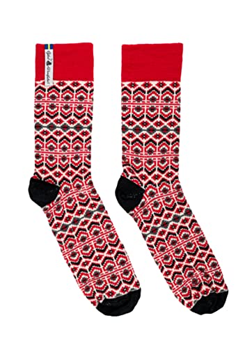 ÖJBRO VANTFABRIK "Dalarna Röd Kurbits Socken knöchelhoch natur/rot/schwarz Gr. S leichte Stricksocken Merinowolle Strümpfe Strick, aus Schweden von ÖJBRO VANTFABRIK