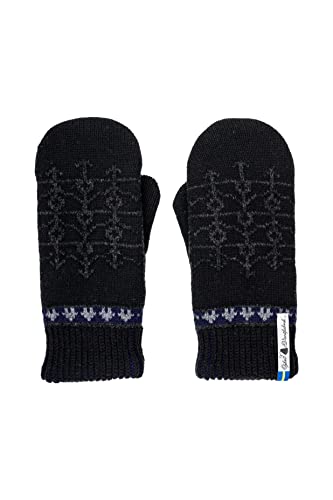 ÖJBRO VANTFABRIK "Ekshärad Natt Fäustlinge 4 Lagen schwarz/blau/grau Gr. S 100% Merinowolle Handschuhe Strick warm weich - Hergestellt in Schweden von ÖJBRO VANTFABRIK