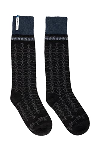 ÖJBRO VANTFABRIK "Ekshärad Natt Socken Kniestrümpfe schwarz/grau/blau Gr. M Lammwolle Stricksocken Strick warm weich - Hergestellt in Schweden von ÖJBRO VANTFABRIK