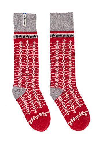 ÖJBRO VANTFABRIK "Ekshärad Röd Socken Kniestrümpfe rot/grau Gr. M Lammwolle Stricksocken Strick warm weich - Hergestellt in Schweden von ÖJBRO VANTFABRIK