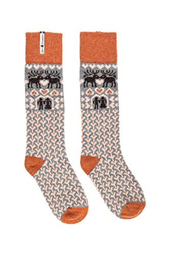 ÖJBRO VANTFABRIK "Fästfolk Emilia und Einar Socken Kniestrümpfe grau/orange Gr. M Lammwolle Stricksocken Strick warm weich - Hergestellt in Schweden von ÖJBRO VANTFABRIK