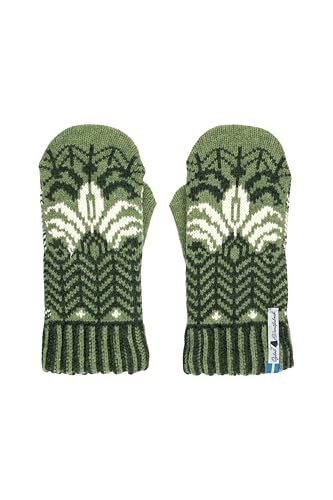 ÖJBRO VANTFABRIK "Fager Inez Fäustlinge 4 Lagen lindgrün/waldgrün/natur Gr. M 100% Merinowolle Handschuhe Strick warm weich - Hergestellt in Schweden von ÖJBRO VANTFABRIK