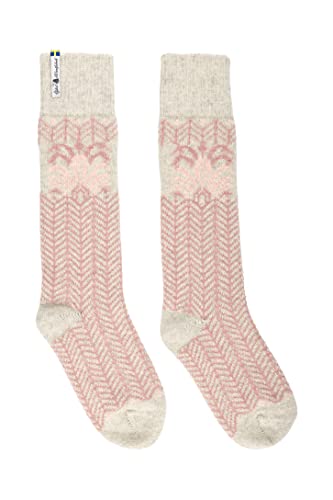 ÖJBRO VANTFABRIK "Fager Ingvild Socken Kniestrümpfe natur/orange/rosa Gr. M Lammwolle Stricksocken Strick warm weich - Hergestellt in Schweden von ÖJBRO VANTFABRIK