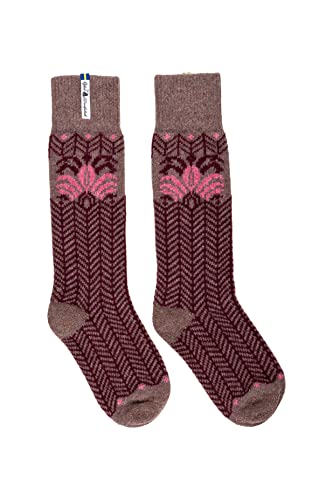 ÖJBRO VANTFABRIK "Fager Iselin Socken Kniestrümpfe Helles Braun / Weinrot / Korall Gr. M Lammwolle Stricksocken Strick warm weich - Hergestellt in Schweden von ÖJBRO VANTFABRIK