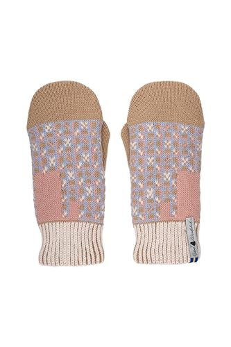 ÖJBRO VANTFABRIK "Geometri Ragna Fäustlinge 4 Lagen beige/hellrosa/hellblau Gr. S 100% Merinowolle Handschuhe Strick warm weich - Hergestellt in Schweden von ÖJBRO VANTFABRIK
