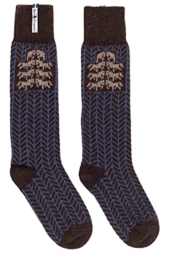 ÖJBRO VANTFABRIK "Gotland Brun Socken Kniestrümpfe braun/blau/kamel Gr. M Lammwolle Stricksocken Strick warm weich - Hergestellt in Schweden von ÖJBRO VANTFABRIK