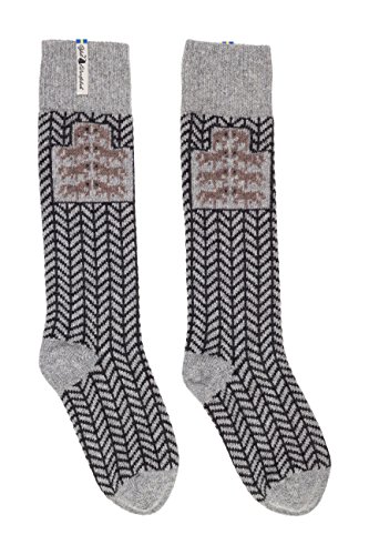 ÖJBRO VANTFABRIK "Gotland Grå Socken Kniestrümpfe grau/russ/braun Gr. L Lammwolle Stricksocken Strick warm weich - Hergestellt in Schweden von ÖJBRO VANTFABRIK