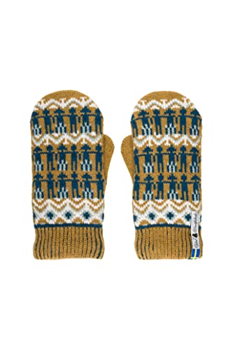 ÖJBRO VANTFABRIK "Kören Katarina Fäustlinge 4 Lagen senf/blau/natur Gr. M 100% Merinowolle Handschuhe Strick warm weich - Hergestellt in Schweden von ÖJBRO VANTFABRIK