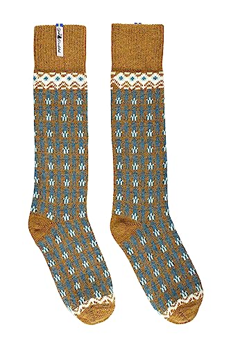 ÖJBRO VANTFABRIK "Kören Katarina Socken Kniestrümpfe limette/blau/weiss Gr. L Lammwolle Stricksocken Strick warm weich - Hergestellt in Schweden von ÖJBRO VANTFABRIK