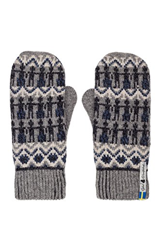 ÖJBRO VANTFABRIK "Kören Kerstin Fäustlinge 4 Lagen grau/blau Gr. S 100% Merinowolle Handschuhe Strick warm weich - Hergestellt in Schweden von ÖJBRO VANTFABRIK