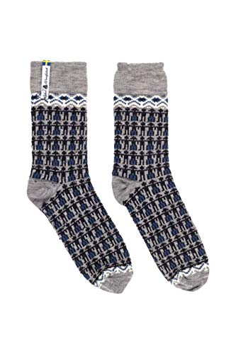 ÖJBRO VANTFABRIK 1 Paar Socken wadenhoch grau/blau Gr. S leichte unisex Stricksocken Merinowolle Strümpfe Strick aus Schweden von ÖJBRO VANTFABRIK