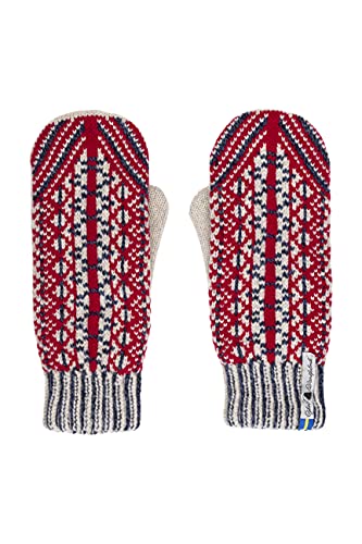 ÖJBRO VANTFABRIK "Lycksele Fäustlinge Nur Merinowolle rot/blau/natur Gr. L 200% Merinowolle Handschuhe Strick warm weich - Hergestellt in Schweden von ÖJBRO VANTFABRIK