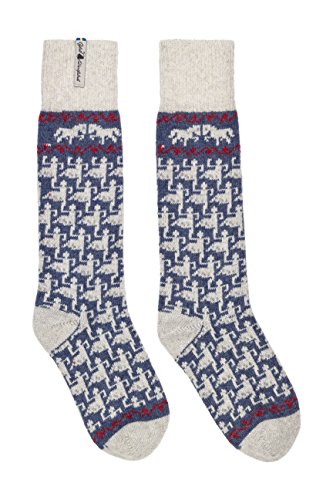 ÖJBRO VANTFABRIK "Ringdans Ester Socken Kniestrümpfe blau/natur/rot Gr. M Lammwolle Stricksocken Strick warm weich - Hergestellt in Schweden von ÖJBRO VANTFABRIK