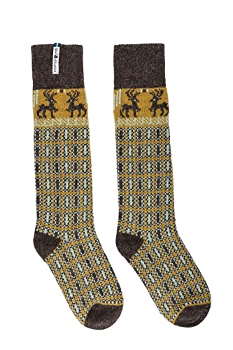 ÖJBRO VANTFABRIK "Scania Måns Socken Kniestrümpfe senf/braun/grun Gr. L Lammwolle Stricksocken Strick warm weich - Hergestellt in Schweden von ÖJBRO VANTFABRIK