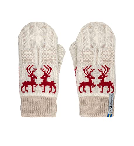 ÖJBRO VANTFABRIK "Scania Michael Fäustlinge 4 Lagen natur/hellgrau/rot Gr. S 100% Merinowolle Handschuhe Strick warm weich - Hergestellt in Schweden von ÖJBRO VANTFABRIK