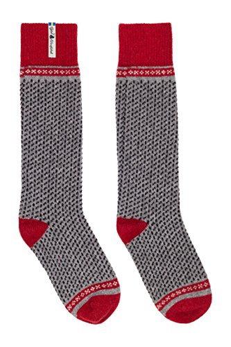 ÖJBRO VANTFABRIK "Skaftö Grå Socken Kniestrümpfe grau/rot/russ Gr. L Lammwolle Stricksocken Strick warm weich - Hergestellt in Schweden von ÖJBRO VANTFABRIK