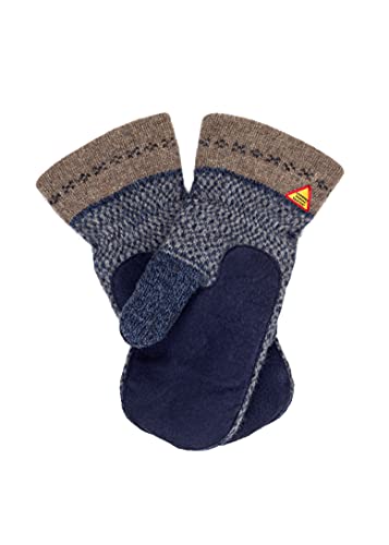 ÖJBRO VANTFABRIK 1 Paar Fäustlinge mit Ledereinsatz S (6) Wolle Strick-Handschuhe 4-lagige Merinowolle Wildleder Winter-Handschuhe aus Schweden, Damen & Herren, extra warm & weich - Skaftö Marin von ÖJBRO VANTFABRIK