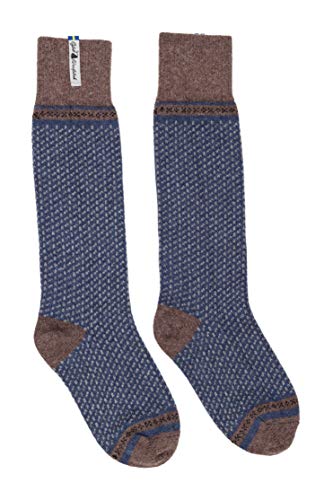 ÖJBRO VANTFABRIK "Skaftö Marin Socken Kniestrümpfe blau/braun/grau Gr. S Lammwolle Stricksocken Strick warm weich - Hergestellt in Schweden von ÖJBRO VANTFABRIK