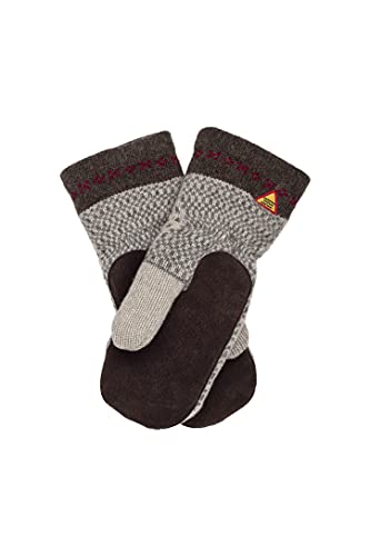 ÖJBRO VANTFABRIK 1 Paar Fäustlinge mit Ledereinsatz S (6) Wolle Strick-Handschuhe 4-lagige Merinowolle Wildleder Winter-Handschuhe aus Schweden, Damen & Herren, extra warm & weich - Skaftö Snö von ÖJBRO VANTFABRIK