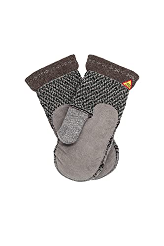 ÖJBRO VANTFABRIK 1 Paar Fäustlinge mit Ledereinsatz M (7-9) Wolle Strick-Handschuhe 4-lagige Merinowolle Wildleder Winter-Handschuhe aus Schweden, Damen & Herren, extra warm & weich - Skogen von ÖJBRO VANTFABRIK