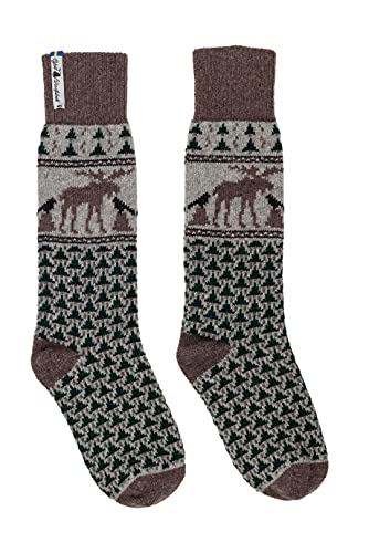 ÖJBRO VANTFABRIK "Skogen Socken Kniestrümpfe grau/braun Gr. L Lammwolle Stricksocken Strick warm weich - Hergestellt in Schweden von ÖJBRO VANTFABRIK