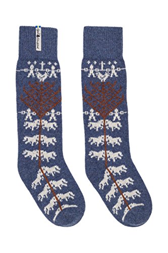 ÖJBRO VANTFABRIK "Yggdrasil Livtrånad Socken Kniestrümpfe blau/natur Gr. M Lammwolle Stricksocken Strick warm weich - Hergestellt in Schweden von ÖJBRO VANTFABRIK