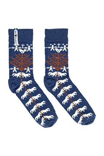 ÖJBRO VANTFABRIK 1 Paar Socken wadenhoch blau/natur Gr. S leichte unisex Stricksocken Merinowolle Strümpfe Strick aus Schweden von ÖJBRO VANTFABRIK