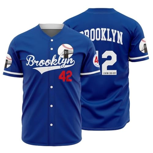 Herren Blau 42 Baseball Button Down Jersey 90er Hip Hop Baseball Trikots Shirts Stitched, Blau, 4X-Groß von OEQVUWH