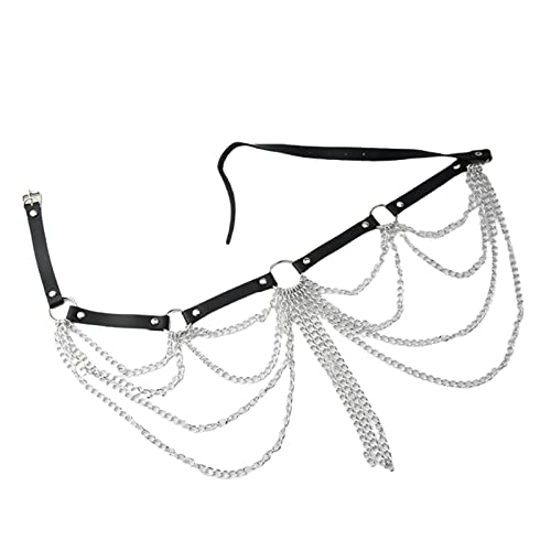 Gothic Layered Waist Chain Leather Belt Metal Chain Costume for Women Girls von OEUVREBY