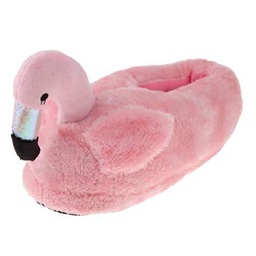 OEUVREBY Flamingo Weiche Plüsch Warme Hausschuhe Home Indoor Schuhe Geschenke Halbe Hausschuhe Rose, Pinke Hausschuhe, Medium von OEUVREBY