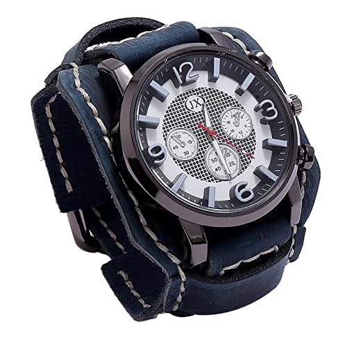 OEUVREBY Punk Retro Uhr Armband Leder Mode Breit Lederband Vintage Schwarz, blau, 29x5.8 cm, Siehe Beschreibung von OEUVREBY