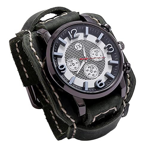 OEUVREBY Punk Retro Uhr Armband Leder Mode Breit Lederband Vintage Schwarz, grün, 29x5.8 cm, Siehe Beschreibung von OEUVREBY
