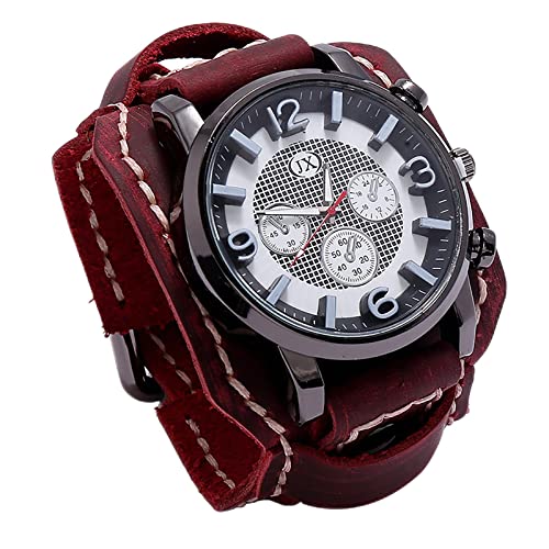 OEUVREBY Punk Retro Uhr Armband Leder Mode Breit Lederband Vintage Schwarz, rot, 29x5.8 cm, Siehe Beschreibung von OEUVREBY