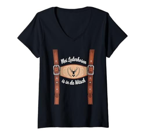 Damen Lederhose Hirsch Trachten Outfit Oktober (Trachten) T-Shirt mit V-Ausschnitt von Österreich Bayrisch Lederhosen Herren