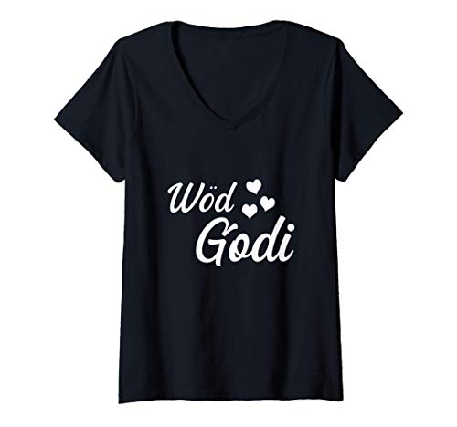 Damen Wöd Godi Tante Beste Tante Der Welt Patentante Geschenke T-Shirt mit V-Ausschnitt von Österreich Dialekt Godi